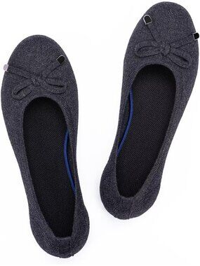 Women's Dark Grey Ballet Flat Low Wedge Comfort Soft Round Toe Slip Shoes